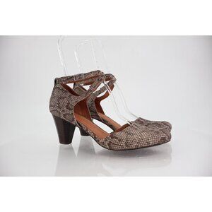 Gentle Souls Women's Raven Pump Size 9 Block Heel Grey Snake Leather Ankle Strap